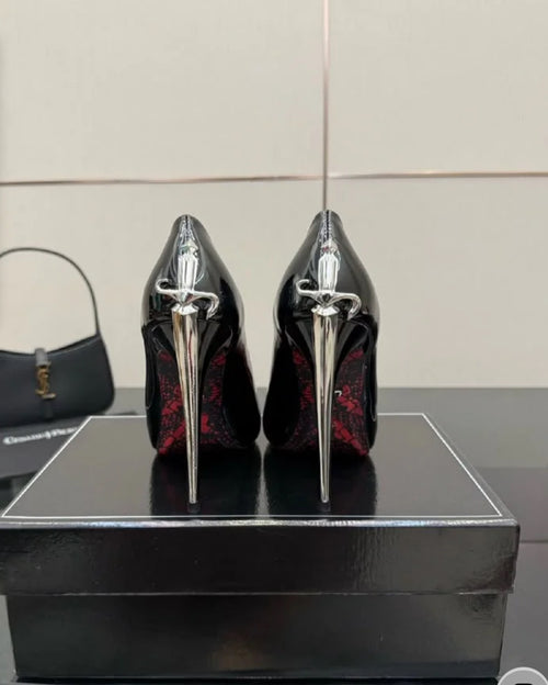 Cesare Paciotti black patern leather dagger-heel pumps