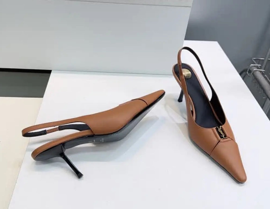 Womens Elegant Pointed Toe Slingback Stiletto Heels-Genuine leather-Height 7’5cm