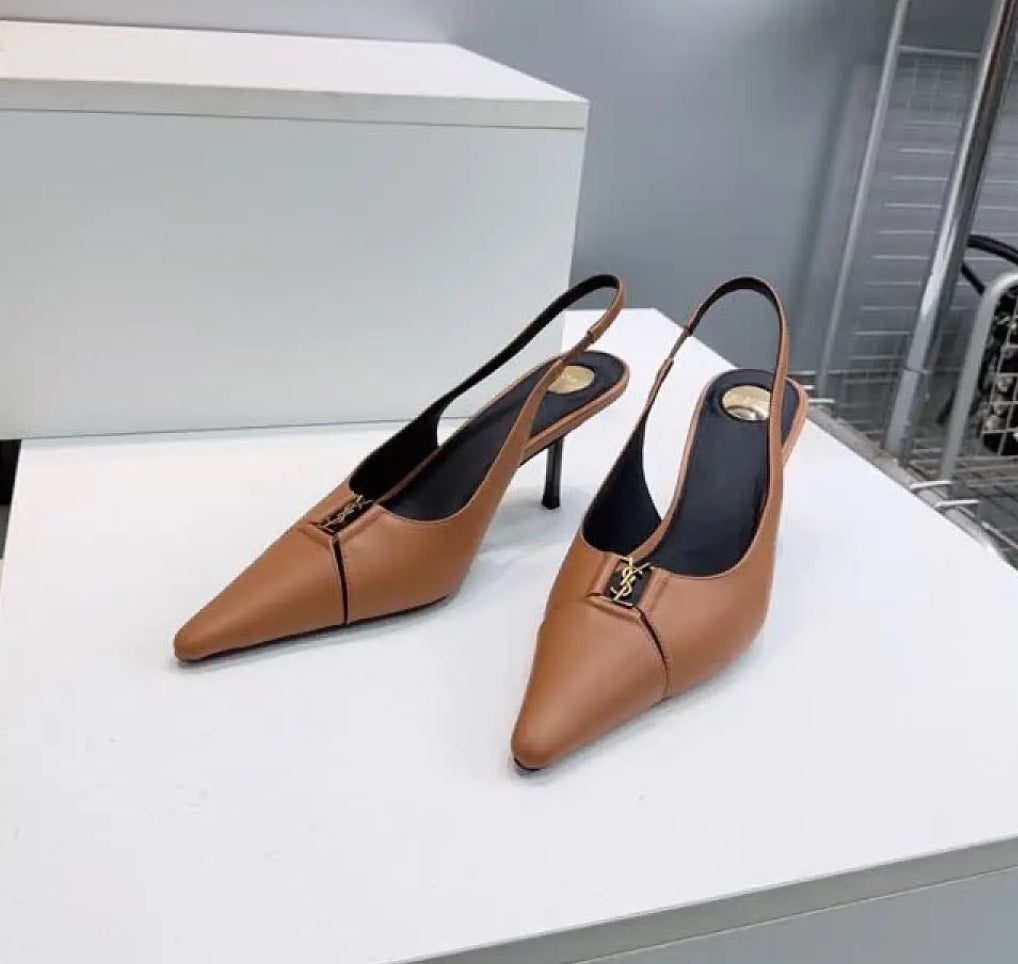 Womens Elegant Pointed Toe Slingback Stiletto Heels-Genuine leather-Height 7’5cm