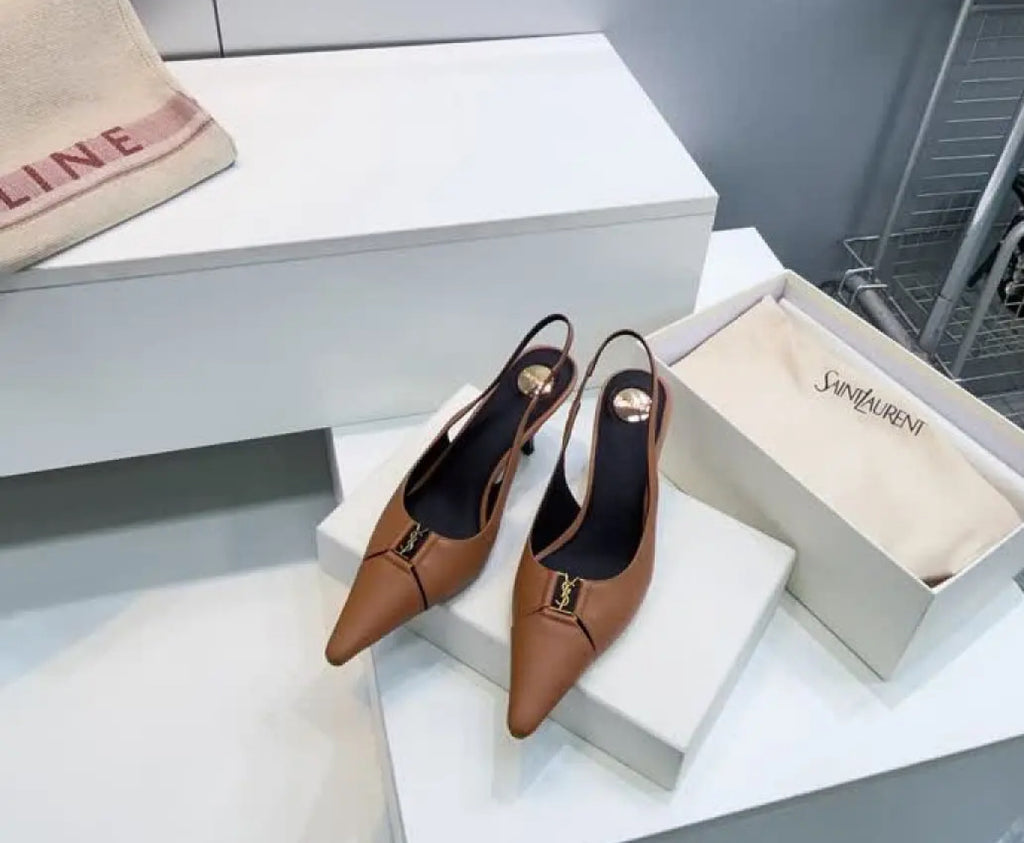 Womens Elegant Pointed Toe Slingback Stiletto Heels-Genuine leather-Height 7’5cm