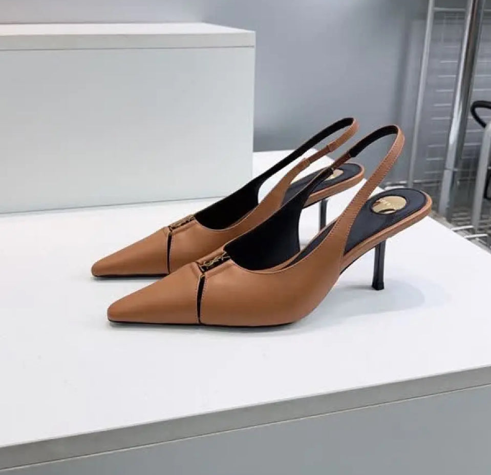 Womens Elegant Pointed Toe Slingback Stiletto Heels-Genuine leather-Height 7’5cm