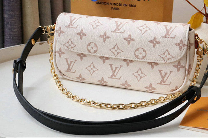LUXURY MONOGRAM CHAIN SHOULDER BAG-COATED CANVA+GENUINE LEATHER