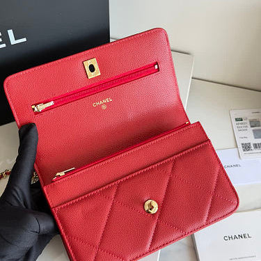 Red Quilted Top Handle Flap with Chain Women Bags-Genuine Leather