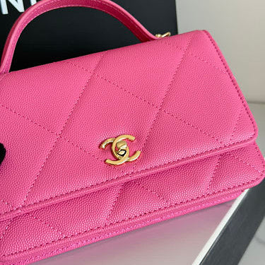 Pink Quilted Top Handle Flap  with Chain Women Bag - Genuine Leather