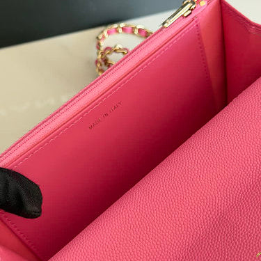 Pink Quilted Top Handle Flap  with Chain Women Bag - Genuine Leather