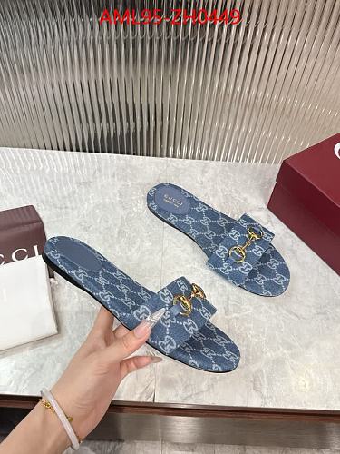 WOMENS LIGHT BLUE MONOGRAM DENIM SLIDE SANDALS-TOP QUALITY