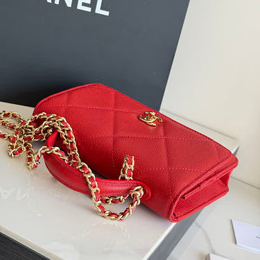 Red Quilted Top Handle Flap with Chain Women Bags-Genuine Leather