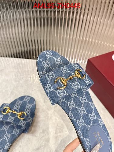 WOMENS LIGHT BLUE MONOGRAM DENIM SLIDE SANDALS-TOP QUALITY